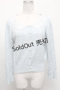 an another angelus / バラ刺繍襟レースニットカーディガン  サックス S-25-04-17-038-CA-BL-HR-ZS
