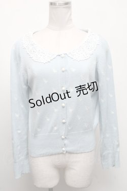画像1: an another angelus / バラ刺繍襟レースニットカーディガン  サックス S-25-04-17-038-CA-BL-HR-ZS