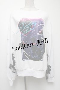 LISTEN FLAVOR / 月夜の黒猫レースアッププルオーバー  白 S-25-04-19-003-PU-TO-AS-ZS