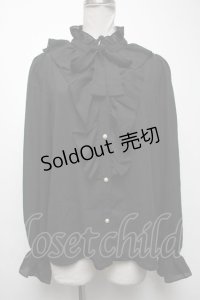 axes femme kawaii / ボウタイ付きフリルブラウス  黒 S-25-04-19-036-AX-BL-HR-ZS