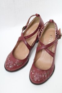 axes femme / ローズ刺繍パンプス M ワイン S-25-04-23-005-AX-SH-AS-ZS