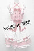 metamorphose / Chelseaエプロン付ジャンパースカート  赤ｘ白 S-25-04-23-066-ME-OP-AS-ZS