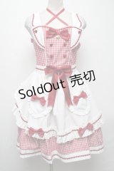metamorphose / Chelseaエプロン付ジャンパースカート  赤ｘ白 S-25-04-23-066-ME-OP-AS-ZS