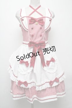 画像1: metamorphose / Chelseaエプロン付ジャンパースカート  赤ｘ白 S-25-04-23-066-ME-OP-AS-ZS
