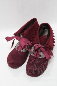 axes femme / 襟風折り返しブーティー  ワイン S-25-04-23-011-AX-SK-HR-ZS