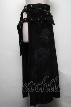 画像1: Ozz On / 龍プリントレイヤードベルトスカート  黒 S-25-04-25-069-OO-SK-HR-ZS