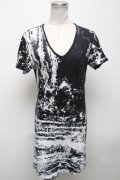 CIVARIZE / サイドZIP総柄ロングTシャツ 44 黒ｘ白 S-25-04-25-028-GO-TS-AS-ZS