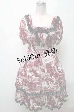 画像1: Physical Drop / デイリー半袖ワンピース（レトロ柄）  ワイン S-25-04-25-040-LO-OP-AS-ZS