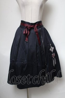 画像1: axes femme / チャイナ刺繍ジップ付スカート  紺 S-25-04-27-075-AX-SK-ET-ZS