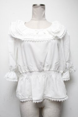 画像1: axes femme kawaii / フリル襟シャーリングブラウス  白 S-25-04-27-014-AX-BL-HR-ZS