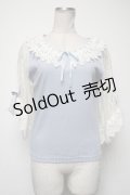 axes femme POETIQUE / リボンレース袖カットプルオーバー  サックス S-25-04-27-029-AX-TO-HR-ZS