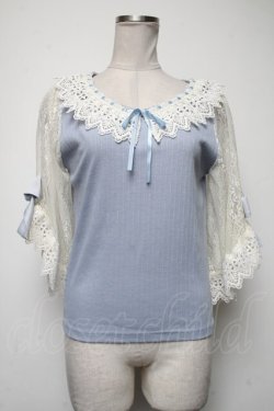 画像1: axes femme POETIQUE / リボンレース袖カットプルオーバー  サックス S-25-04-27-029-AX-TO-HR-ZS