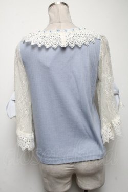 画像2: axes femme POETIQUE / リボンレース袖カットプルオーバー  サックス S-25-04-27-029-AX-TO-HR-ZS