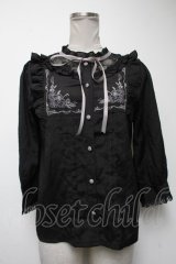axes femme / クラシカル刺繍七分袖ブラウス  黒 S-25-04-27-033-AX-BL-HR-ZS