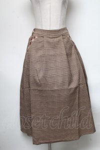 axes femme / 花刺繍チェックスカート  ブラウン S-25-04-28-053-AX-SK-HR-ZS