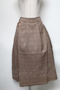 画像1: axes femme / 花刺繍チェックスカート  ブラウン S-25-04-28-053-AX-SK-HR-ZS
