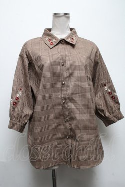 画像1: axes femme / 刺繍チェック柄ブラウス  ベージュ S-25-04-28-020-AX-BL-HR-ZS