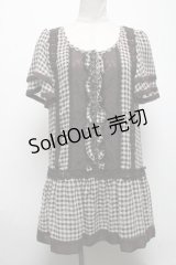 axes femme / チェックシフォンチュニック  ブラウン S-25-04-28-021-AX-TO-HR-ZS
