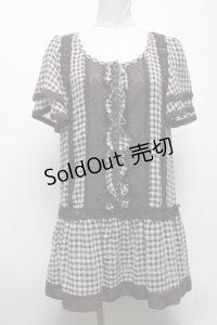axes femme / チェックシフォンチュニック  ブラウン S-25-04-28-021-AX-TO-HR-ZS