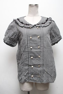 画像1: axes femme POETIQUE / ダブル釦セーラーブラウス  黒ｘ白 S-25-04-28-022-AX-BL-HR-ZS