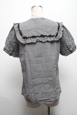 画像2: axes femme POETIQUE / ダブル釦セーラーブラウス  黒ｘ白 S-25-04-28-022-AX-BL-HR-ZS