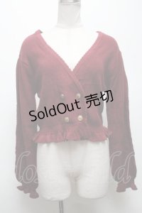 axes femme / バックレースアップルーズネックカーディガン  ワイン S-25-04-28-023-AX-TO-HR-ZS