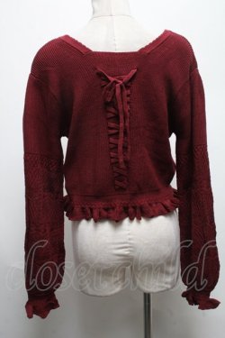 画像2: axes femme / バックレースアップルーズネックカーディガン  ワイン S-25-04-28-023-AX-TO-HR-ZS