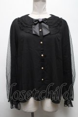 axes femme kawaii / ドットチュールローズブラウス  黒 S-25-04-28-025-AX-BL-HR-ZS