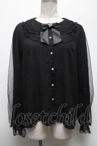 axes femme kawaii / ドットチュールローズブラウス  黒 S-25-04-28-025-AX-BL-HR-ZS