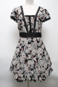 axes femme / ローズ＆トランプ柄チュニックワンピース  黒 S-25-04-28-028-AX-TO-HR-ZS