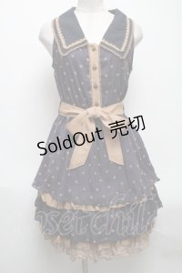 axes femme / ドットシフォン切替ワンピース  紺 S-25-04-28-037-AX-TO-HR-ZS