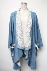 axes femme / レース切替デニムカーディガン  ブルー S-25-05-01-006-AX-CO-HR-ZS