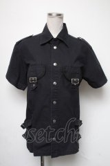 no future / ベルトデザイン半袖ジャケット  黒 S-25-05-01-007-PU-TS-HR-ZS