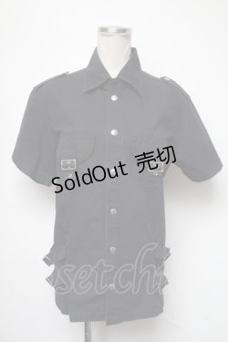 画像1: no future / ベルトデザイン半袖ジャケット  黒 S-25-05-01-007-PU-TS-HR-ZS