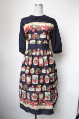 Jane Marple / Strawberry label scarfのタブリエドレス  ネイビー S-25-05-01-026-JM-OP-HR-ZS
