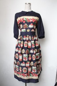Jane Marple / Strawberry label scarfのタブリエドレス  ネイビー S-25-05-01-026-JM-OP-HR-ZS