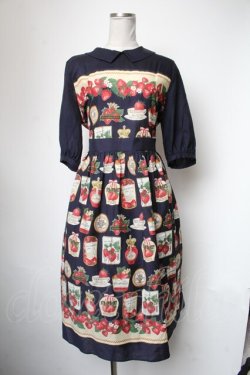 画像1: Jane Marple / Strawberry label scarfのタブリエドレス  ネイビー S-25-05-01-026-JM-OP-HR-ZS