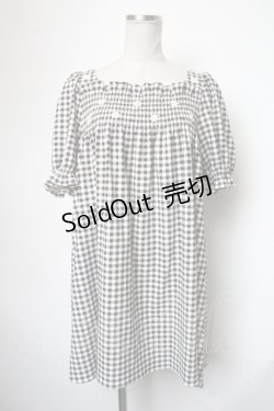 画像1: Katie / マーガレット刺繍ギンガムチェック半袖ワンピース  黒ｘ白 S-25-05-01-034-LO-OP-HR-ZS
