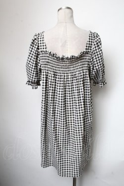 画像2: Katie / マーガレット刺繍ギンガムチェック半袖ワンピース  黒ｘ白 S-25-05-01-034-LO-OP-HR-ZS