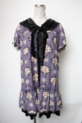 axes femme / バラ柄シフォンワンピース  パープル S-25-05-01-035-AX-OP-HR-ZS