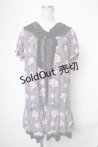 axes femme / バラ柄シフォンワンピース  パープル S-25-05-01-035-AX-OP-HR-ZS
