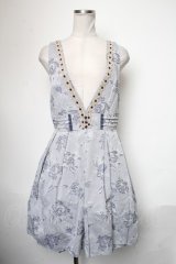 axes femme / バラ柄ジャガードタックワンピース  サックス S-25-05-01-039-AX-OP-HR-ZS
