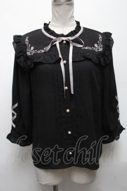 画像1: axes femme POETIQUE / ローズ刺繍レースアップブラウス  黒 S-25-05-03-015-AX-BL-HR-ZS