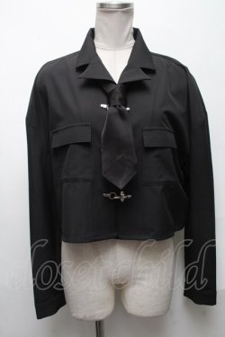 画像1: Jamieエーエヌケー / ネクタイ付きチェックショートシャツ  黒 S-25-05-03-016-LO-BL-AS-ZS