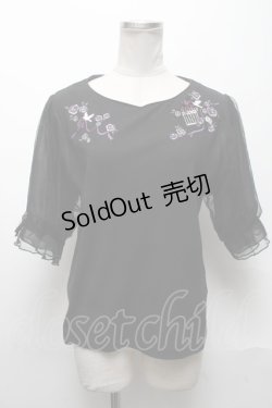 画像1: axes femme / 鳥×バラ刺繍リブPO  黒 S-25-05-03-017-AX-TO-AS-ZS