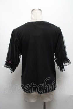 画像2: axes femme / 鳥×バラ刺繍リブPO  黒 S-25-05-03-017-AX-TO-AS-ZS