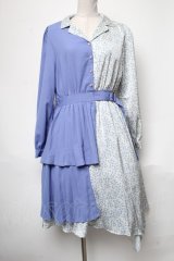 axes femme POETIQUE / フラワーバイカラーアシメワンピース  サックス S-25-05-03-033-AX-OP-HR-ZS
