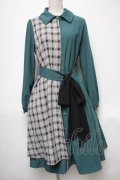axes femme POETIQUE / チェックバイカラーワンピース  グリーン S-25-05-03-038-AX-OP-HR-ZS