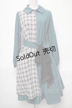 画像1: axes femme POETIQUE / チェックバイカラーワンピース  グリーン S-25-05-03-038-AX-OP-HR-ZS