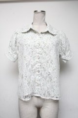 axes femme POETIQUE / レースラッフルフリル半袖ブラウス  オフ S-25-05-05-058-AX-BL-AS-ZS
